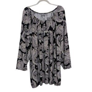 Croft & Barrow Paisley Shirt Womens Size 3X Black Stretch Long Sleeve Blouse